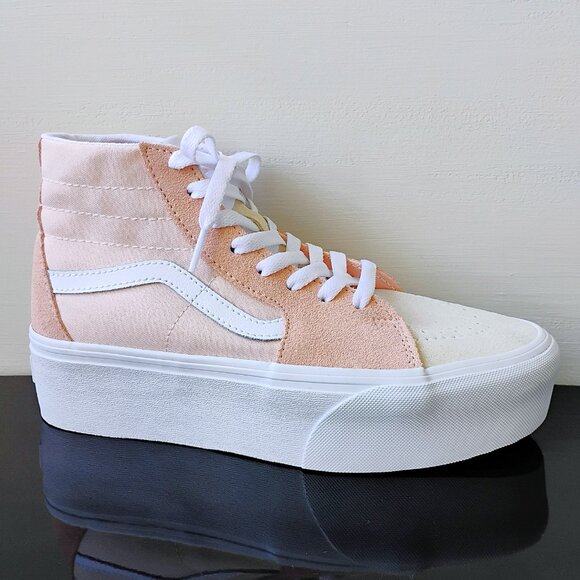 Vans Women's Sk8-Hi Tapered Color Block Suede / Canvas Sneaker in Lovely Peach - Picture 1 of 12